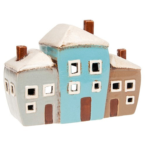Village Pottery 3 Houses Tealight Holder