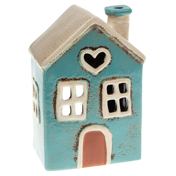 Village Pottery Heart House Tealight Holder - Teal