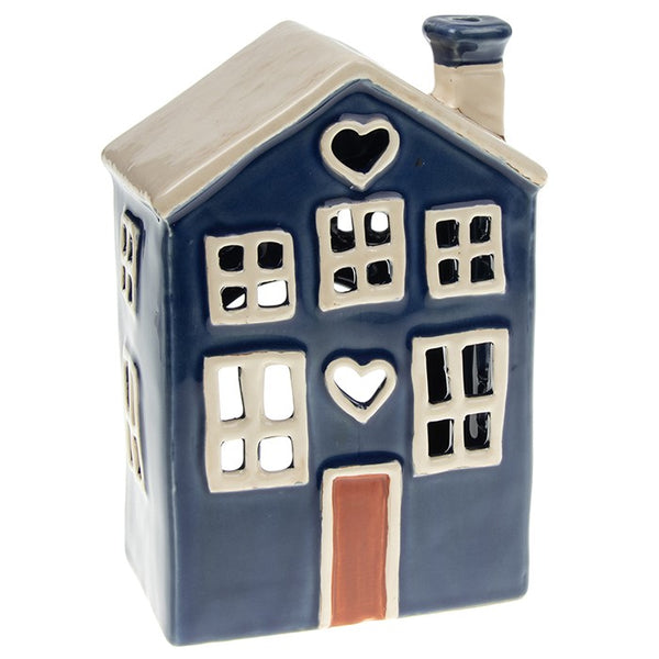 Village Pottery Heart House Tealight Holder - Navy Blue