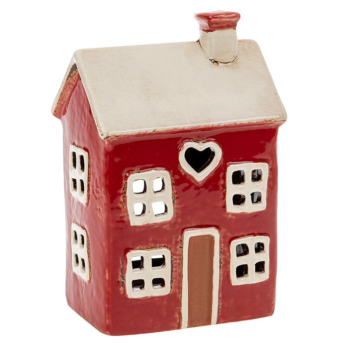Village Pottery Heart House Tealight Holder - Red