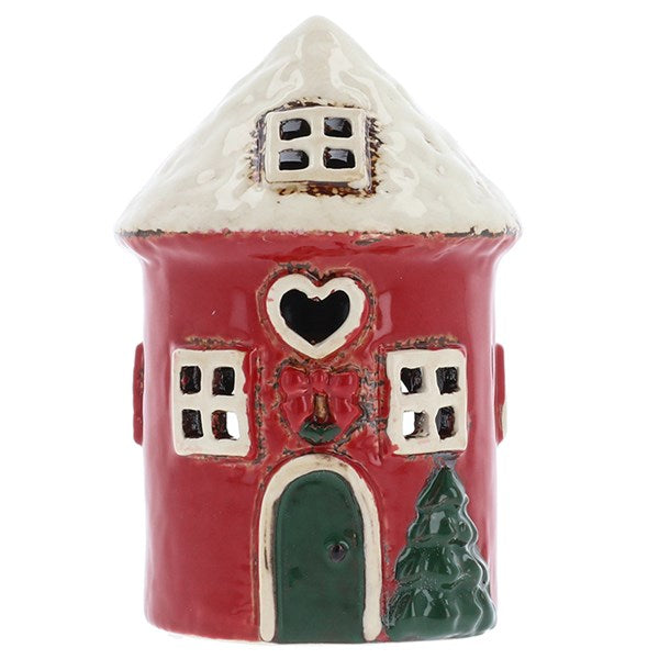 Village Pottery Christmas Red Round Mini House