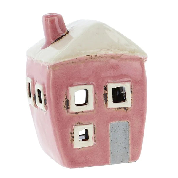 Village Pottery Square Mini House Tealight Holder - Pink