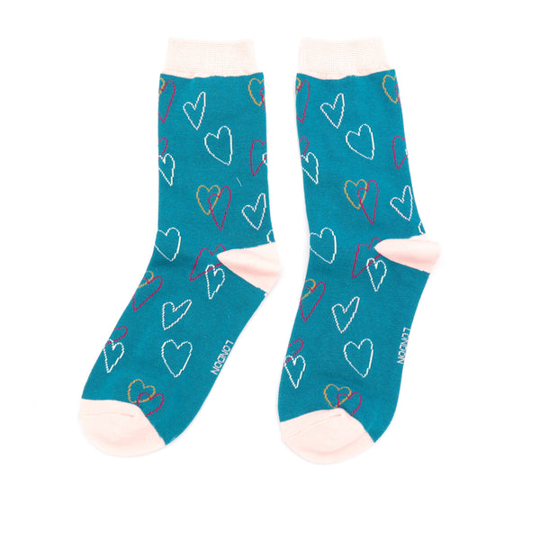 Sketch Hearts Socks - Teal