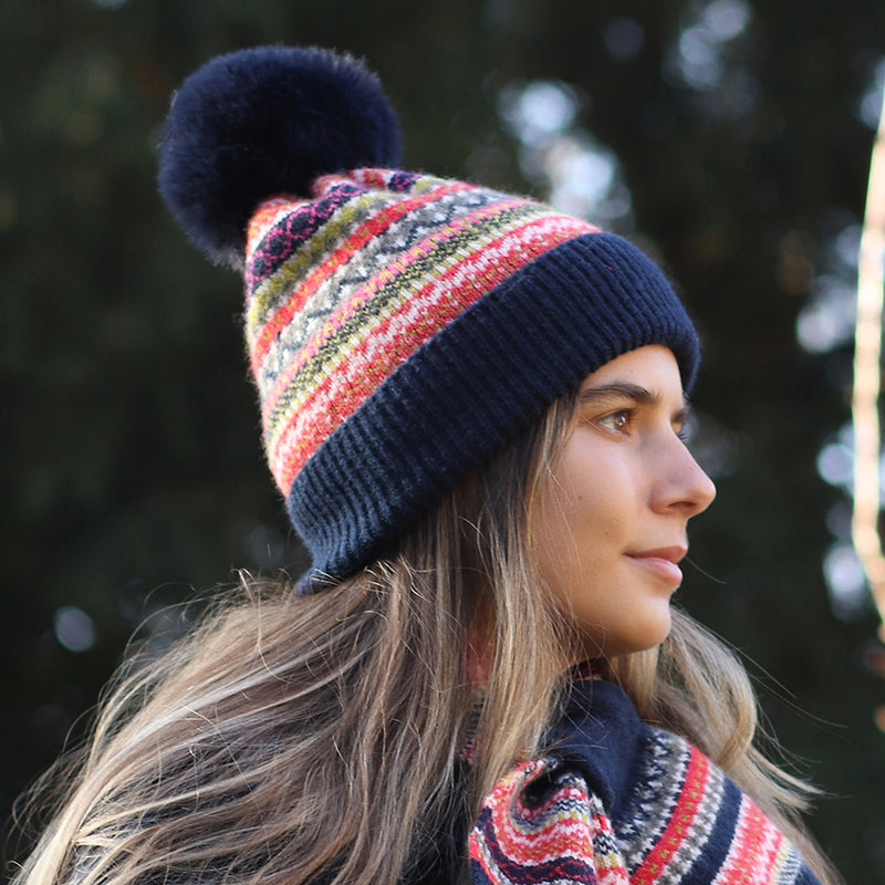 Navy/Rust Fairisle Hat