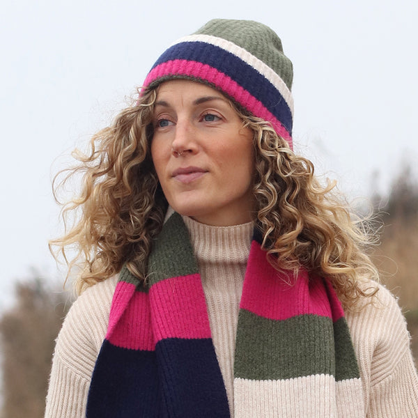 Khaki/Pink/Navy Mix Beanie