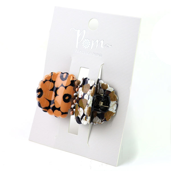 Retro Print Brown & Orange Mix Claw Clips - 2 Pack