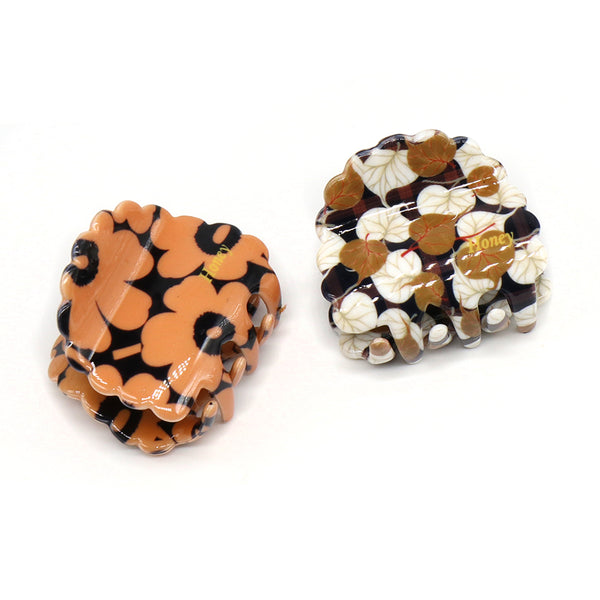 Retro Print Brown & Orange Mix Claw Clips - 2 Pack