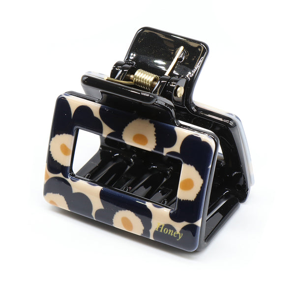 Retro Black Floral Print Claw Clip