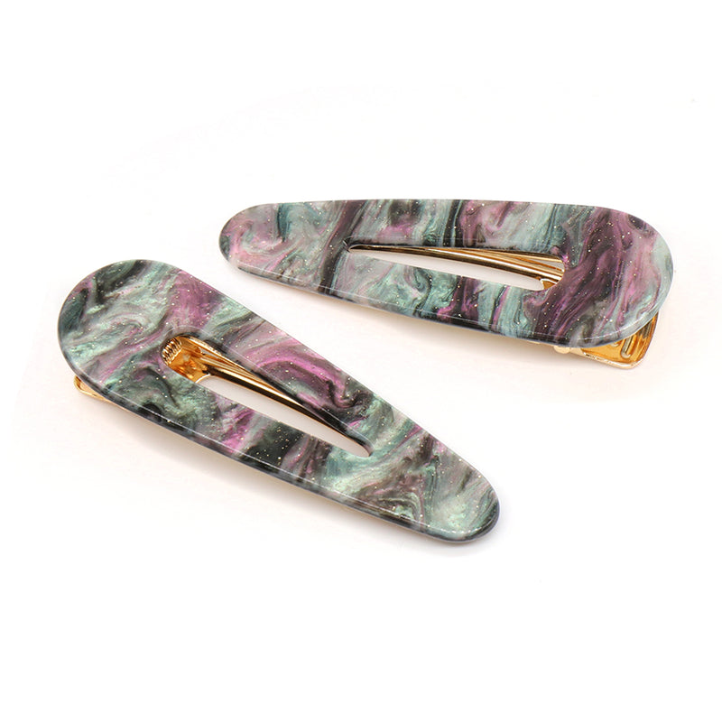 Pink & Teal Marble Effect Acrylic Hair Slides - 2 Pack