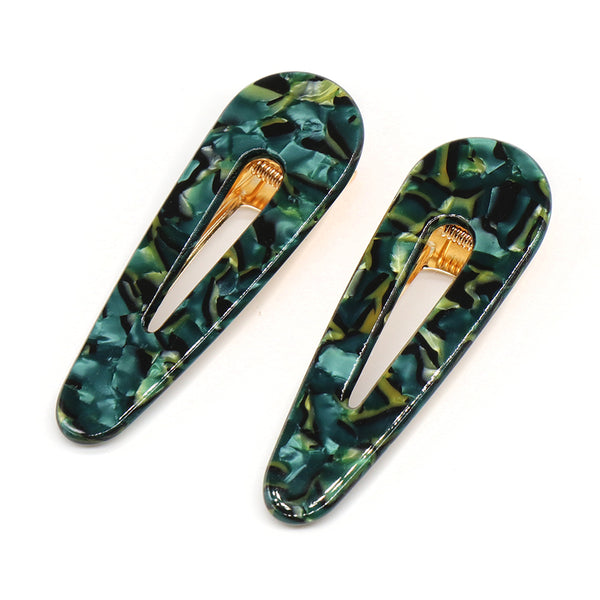 Green Marble Effect Acrylic Hair Slides - 2 Pack