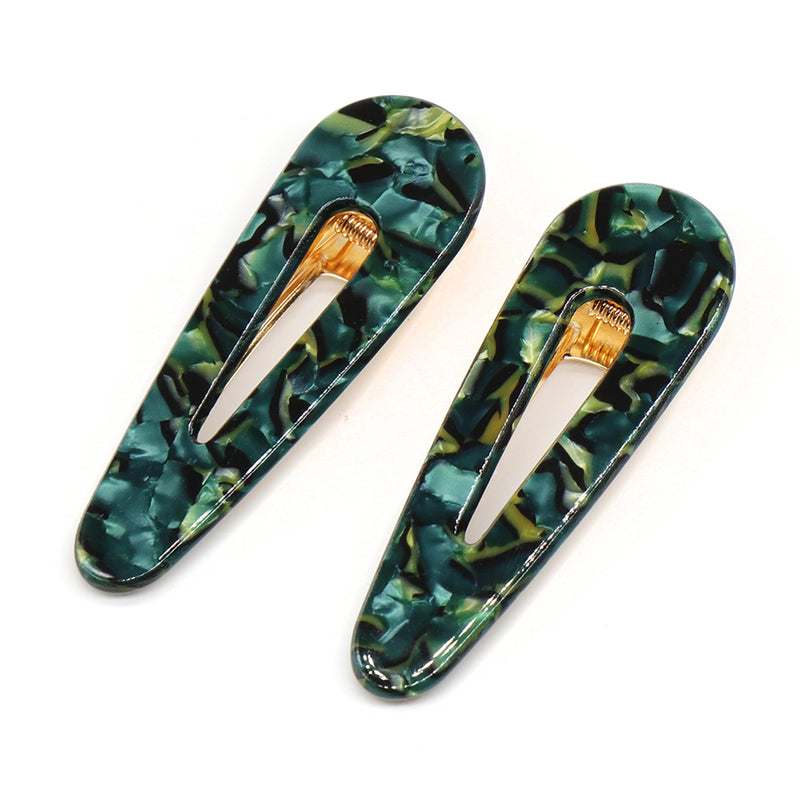 Green Marble Effect Acrylic Hair Slides - 2 Pack