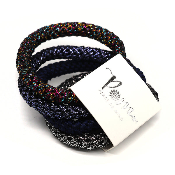 Metallic/Navy Mix Hair Bands - 4 Pack