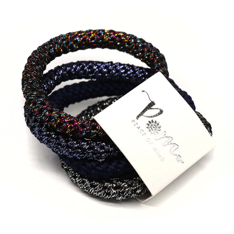 Metallic/Navy Mix Hair Bands - 4 Pack