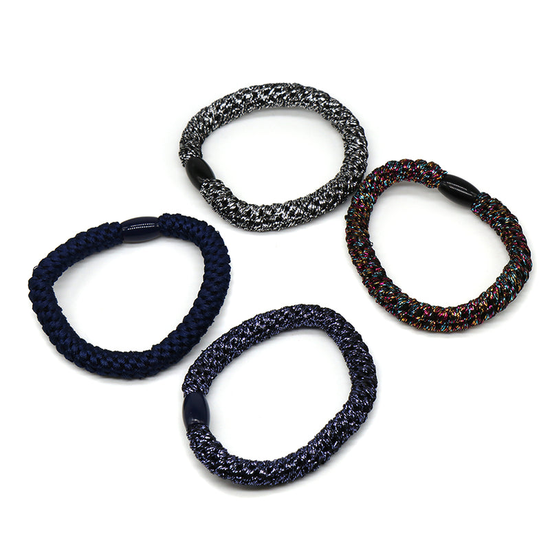 Metallic/Navy Mix Hair Bands - 4 Pack