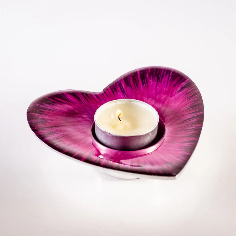 Brushed Pink Heart T-Light Holder