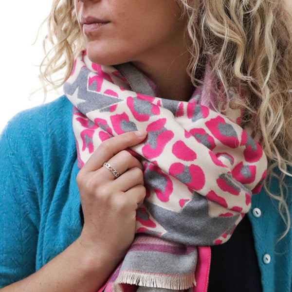 Pink & Cream Star Animal Print Scarf