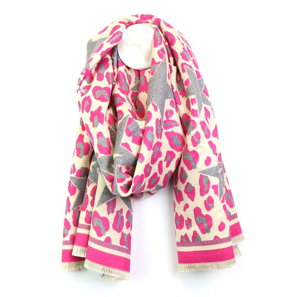 Pink & Cream Star Animal Print Scarf
