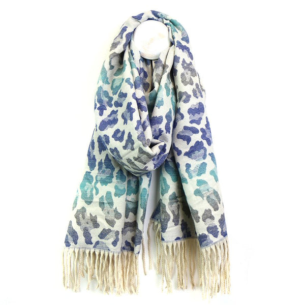 Blue Mix Ombre Leopard Print Scarf