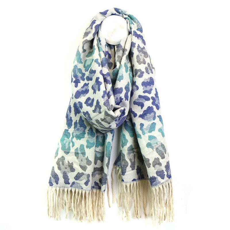 Blue Mix Ombre Leopard Print Scarf