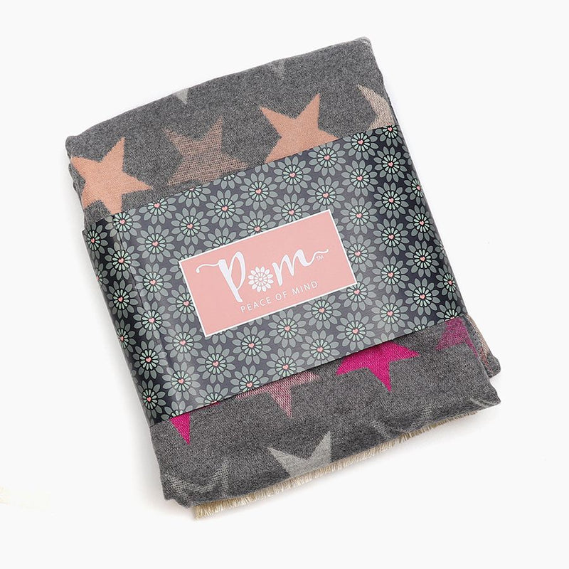 Pink & Grey Mix Reversible Stripes & Stars Scarf