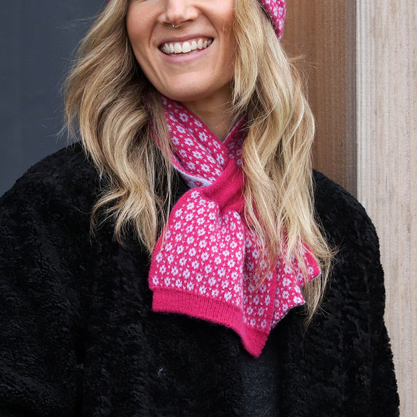 Bright Pink Mix Short Scandi Flower Scarf