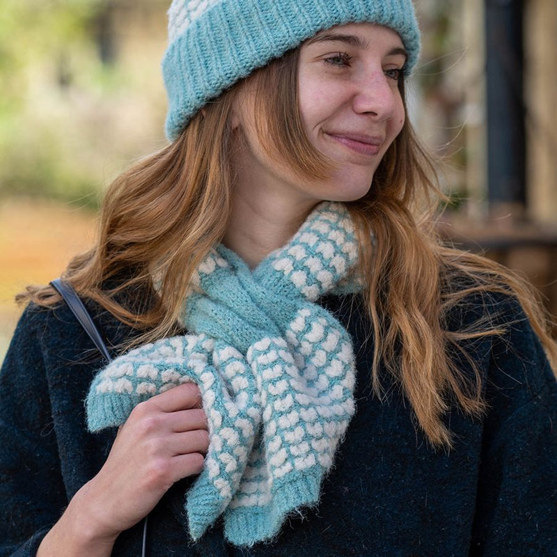 Duck Egg Mix Heart Knit Recycled Pull Through Scarf