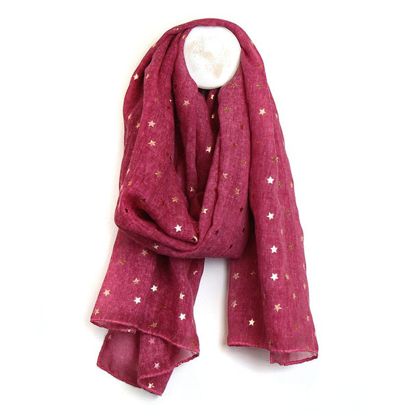 Magenta Scarf With Rose Gold Stars