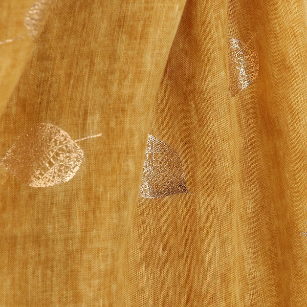 Mustard Scarf With Leaf Foil Print