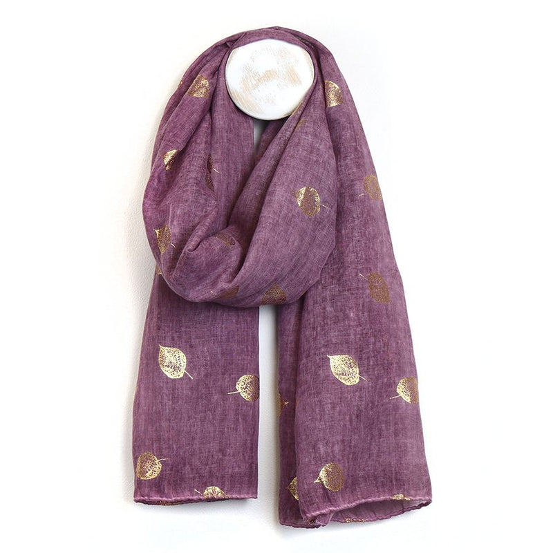 Berry Scarf With Leaf Foil Print