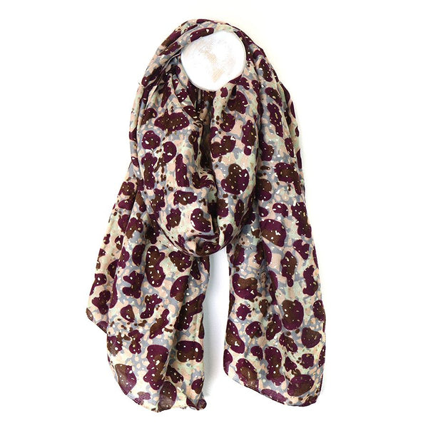 Burgundy Animal Print Metallic Recycled Yarn Scarf