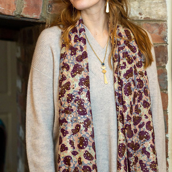 Burgundy Animal Print Metallic Recycled Yarn Scarf