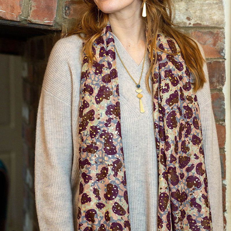 Burgundy Animal Print Metallic Recycled Yarn Scarf