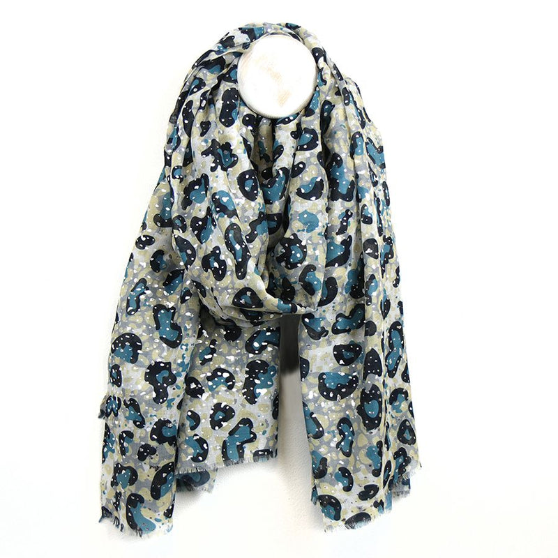 Blue Animal Print Metallic Recycled Yarn Scarf