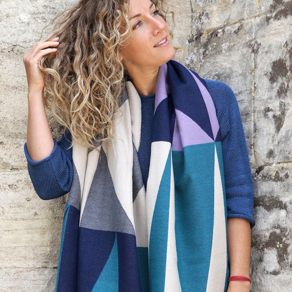 Teal and Navy Mix Colour Block Scarf
