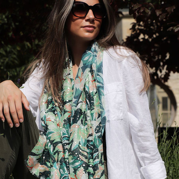 Green Mix Lilies Print Repreve Scarf