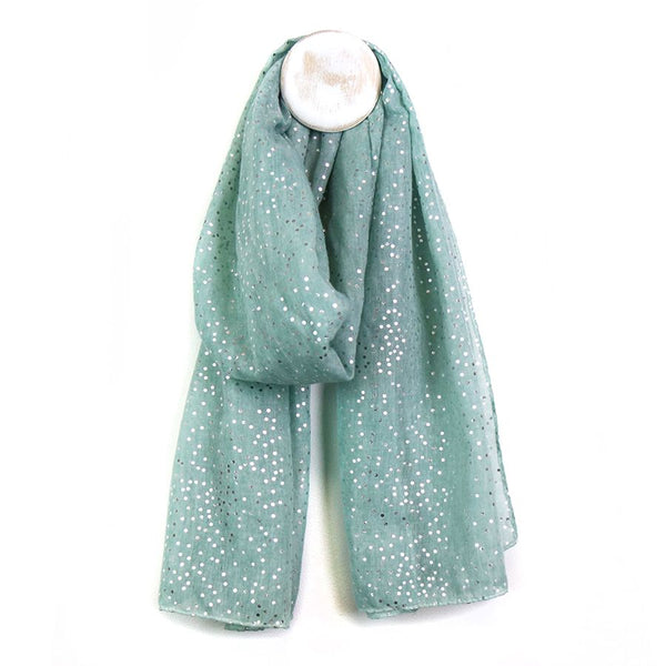 Recycled Mint Green & Silver Dots Print Scarf
