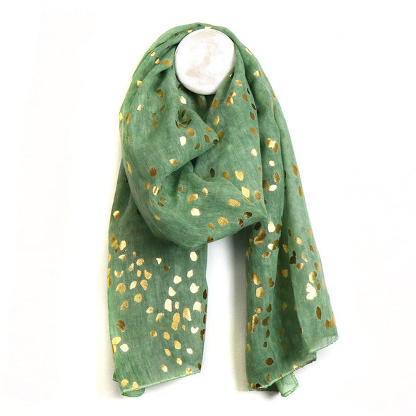Recycled Forest Green & Large Gold Speckle Print Scarf
