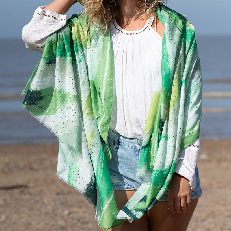 Green Colour Wash With Speckle Print Scarf