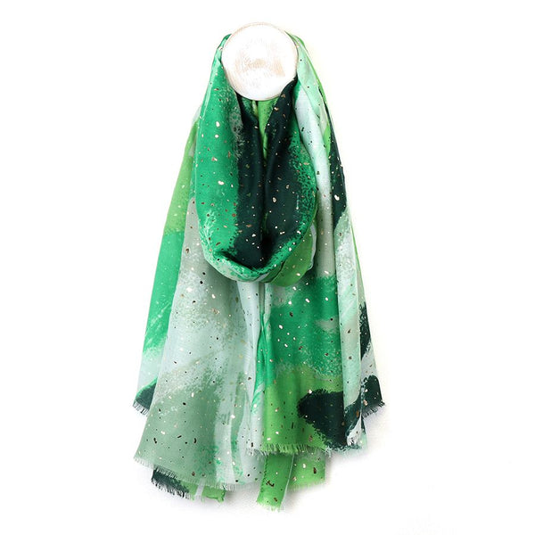 Green Colour Wash With Speckle Print Scarf