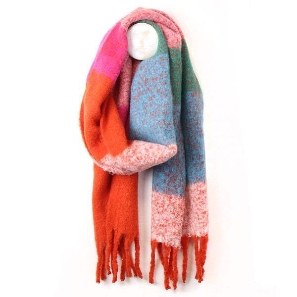 Red/Aqua Checked Fringe Scarf