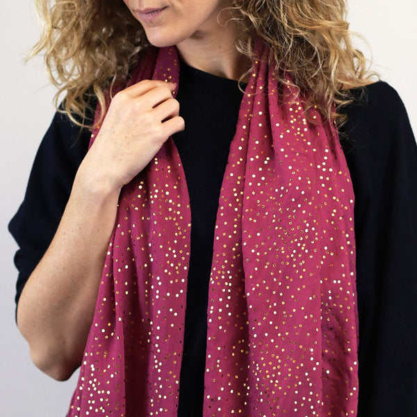 Magenta Gold Speckle Viscose Scarf