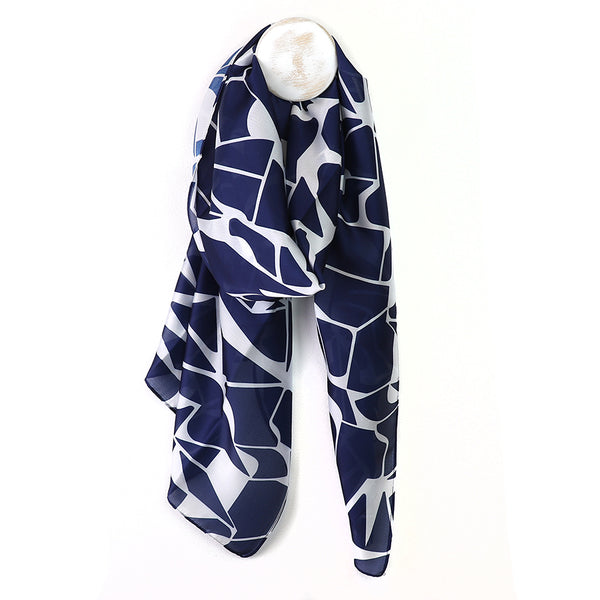 Navy And White Recycled Print Scarf