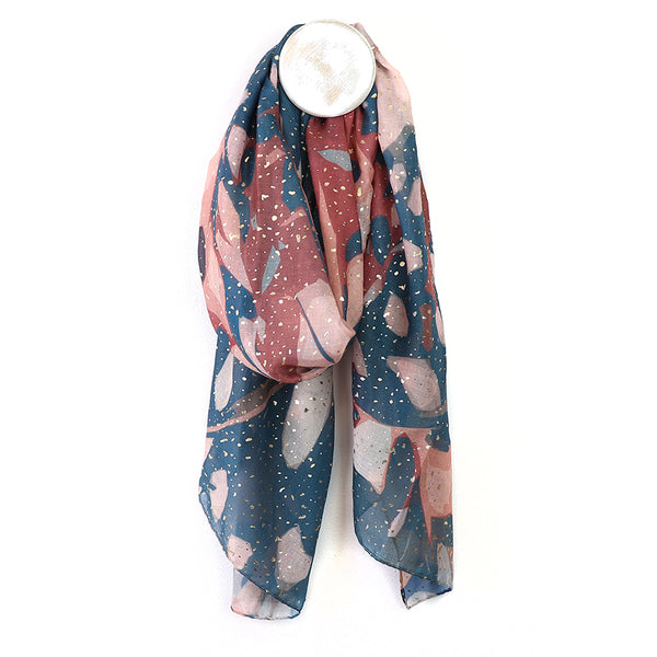 Blue And Pink Abstract Butterfly Wing Metallic Recycled Blend Scarf