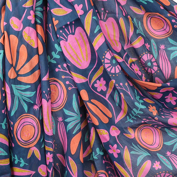 Cotton Navy & Bright Abstract Meadow Print Scarf