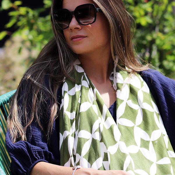 Bamboo Green & White Geo Print Scarf