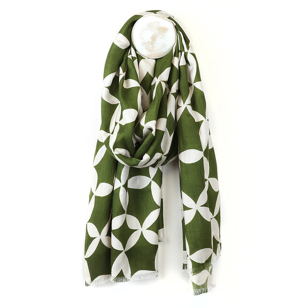 Bamboo Green & White Geo Print Scarf