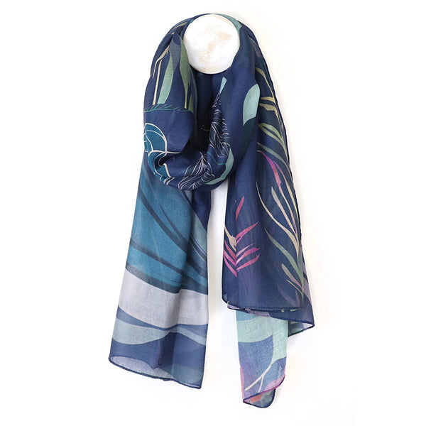 Navy/Purple Multi Abstract Leaves Print Scarf
