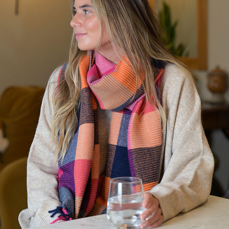 Rust/Orange Mix Warm Winter Checked Scarf