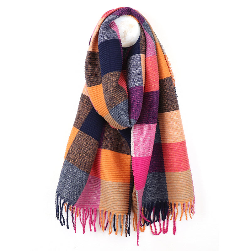 Rust/Orange Mix Warm Winter Checked Scarf