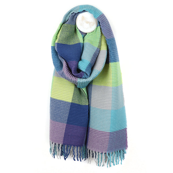 Blue/Lime Mix Check Blanket Scarf
